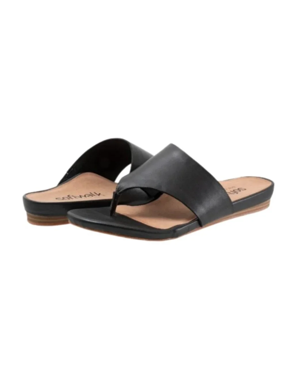 SoftWalk Chandler Women's Asymmetric Leather Thong Sandal - Black